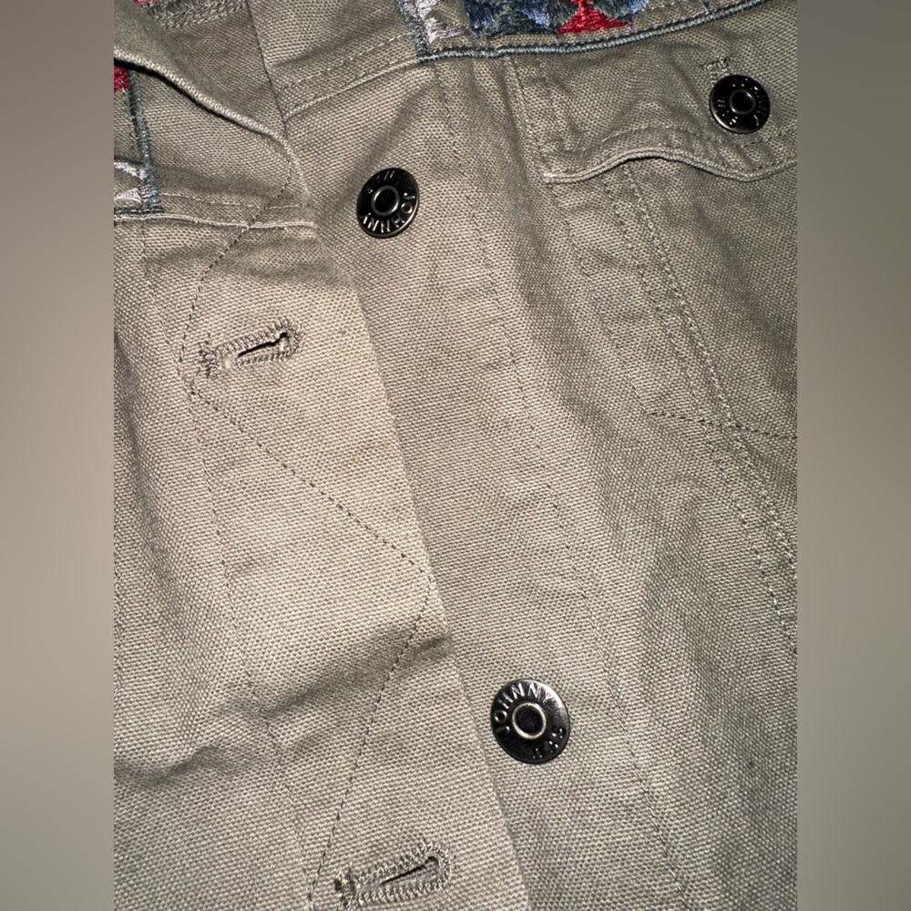 Johnny Was green khaki embroidered floral denim jean jacket roses size small - Picture 6 of 10